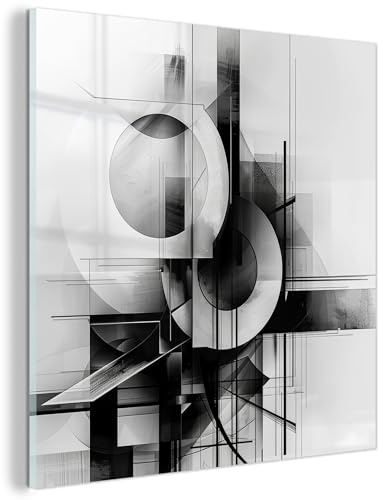 MuchoWow© Wandbilder Glas Schlafzimmer Home Deko Wohnung Bild Wohnzimmer | 50x50 cm - Wand Glasbilder Leinwand Wall Decor Abstrakt - Kunst - Modern - Schwarzweiß