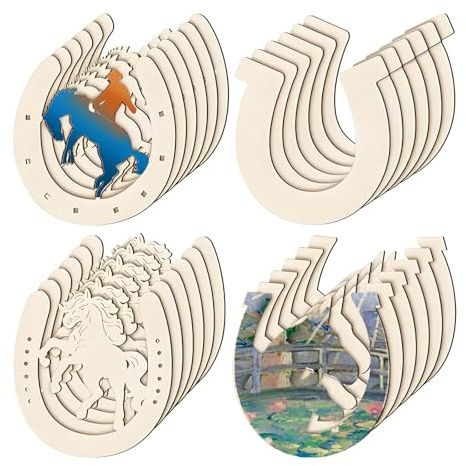 24 Stück Hufeisen Holz zum Bemalen, Unvollendete Hufeisen Basteln, Holz Hufeisenscheibe für Tischdeko, Geburtstagsdeko, Party, Hochzeiten, Büro und Heimdekoration
