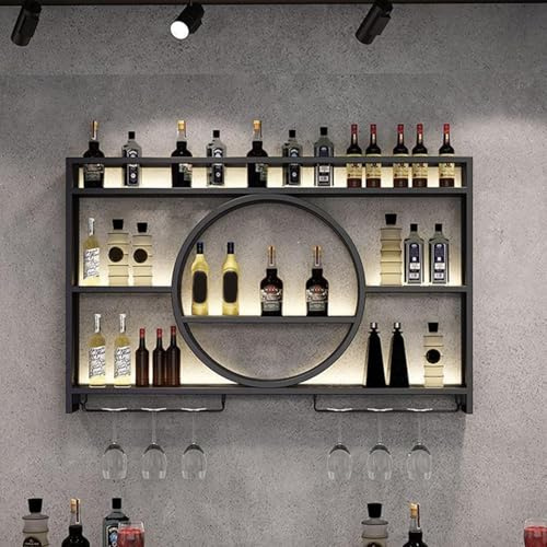 Portabottiglie da parete con supporto per bicchieri, moderno scaffale in metallo nero, 99 x 15,2 x 71,1 cm, elegante contenitore per vino, per cucina di casa o bar