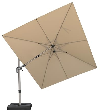 PURPLE LEAF Parasol Rectangulaire Inclinable 2,7 x 3,65 m UPF 50+, Beige | Rotatif 360°, Mât : aluminium 8 cm, couleur champagne, revêtement anti-oxydation – résiste à la décoloration, Terrasse