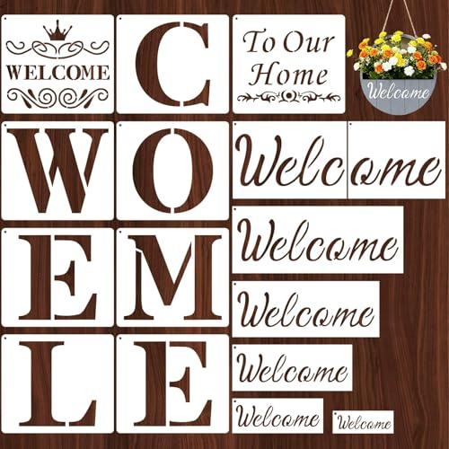 Ktxaby 15Pcs Large Welcome Stencils Letter Stencil for Painting,Reusable Welcome“ Alphabet Craft Templates for Wood Signs,Porch Decor,Wall Art,Doormats & Fabric Projects