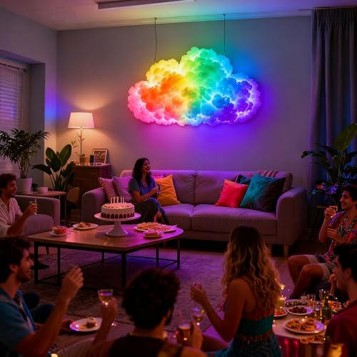 Wolkendecke Led Watte, DIY-Gewitterwolken-LED-Lichtdekoration mit USB-Stromversorgung, RGB Musik-Synchronisation mehrfarbige Atmosphäre Lichtleiste Schlafzimmer-E-Sport-Raumdekor (200CM)