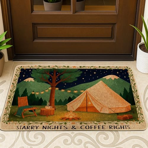Zelt-Fußmatte, Camping, Outdoor, Baum, Lagerfeuer, Sommer, grün, rutschfest, Schmutzfangmatte, für Haus, Büro, Außen, Inneneingang, Dekoration, 73,2 x 43,2 cm