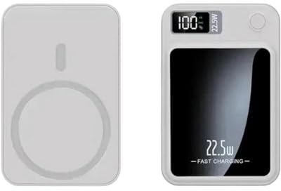 eRgDFS Banque d'alimentation magnétique sans Fil 100000mAh 22 W, Adaptateur Externe Portable Rapide Compatible avec(White 100000mAh)