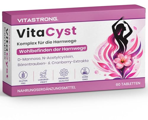 VitaCyst, D Mannosio Puro con NAC N-Acetil-Cisteina, Estratti di Mirtillo Rosso (Cranberry) e Uva Ursina Vegan Integratore Alimentare Vie Urinarie Donna, 60 Compresse Senza Glutine, Lattosio, OGM