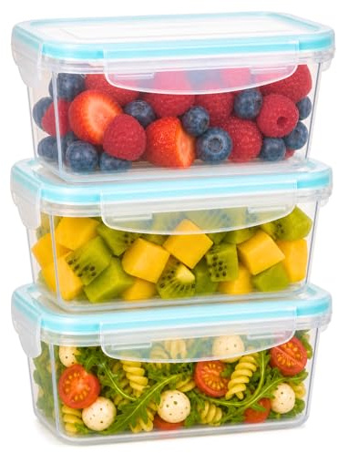 edihome, Contenitori Plastica per Alimenti, 3 Pezzi 1 L, Contenitori Ermetici Senza BPA, Adatti a Microonde, Congelatore e Lavastoviglie
