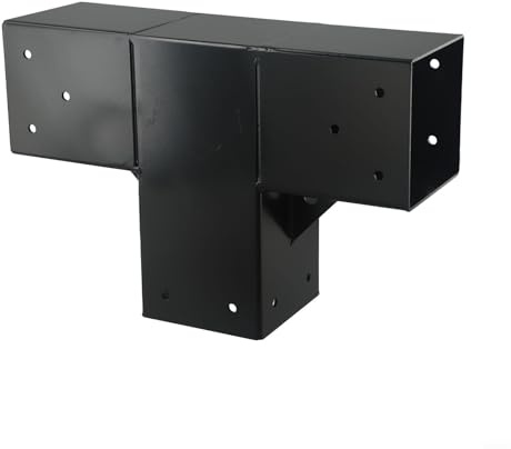 Kit fai da te in acciaio per pergola, staffa angolare a 3 vie, con base, per pali in legno da 10 x 10 cm, accessorio per struttura gazebo da giardino nero, per capannone da patio esterno (1 pezzo)