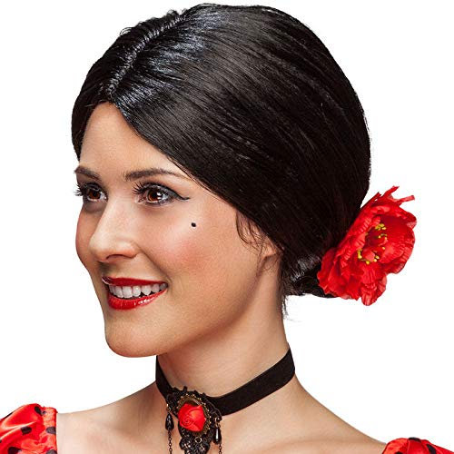 Perücke Spanierin, schwarz mit Blume