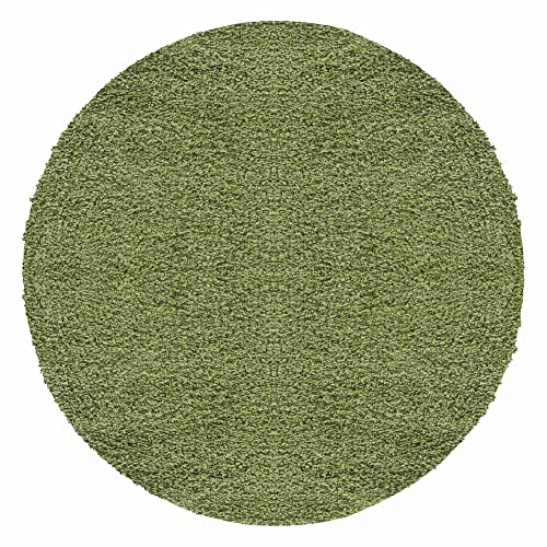 Carpetsale24 Shaggy Hochflor Teppich, 120 cm Rund, Grün, weich, flauschig, modern, einfarbig, Ideal unter Beistelltisch oder im Flur, für Wohnzimmer Schlafzimmer Flur