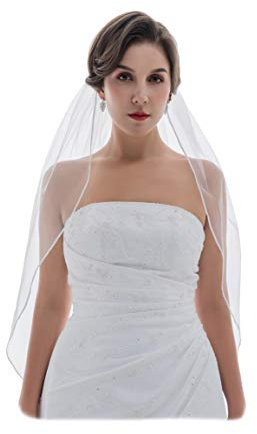 Venus Jewelry Hochzeitsschleier von Bandkanten für Damen Länge der Fingerspitze 36 Zoll Elfenbein