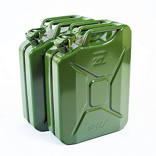 Oxid7® 2x Bidón metálico de combustible 20 litros verde oliva | Apto para gasolina, gasóleo y bioetanol | Bidón de gasolina 20L con homologación UN y homologado