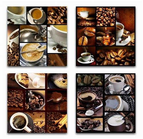 4 x Kaffee Wandbilder Kaffeebohnen Tasse 40cm x 40cm Milchkaffe Cappuccino