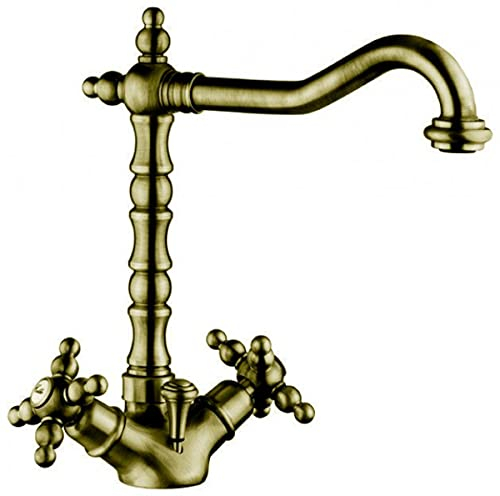 Casa Padrino Luxus Bad Zubehör - Jugendstil Retro Waschbecken Armatur Waschtisch Altgold/Bronze Teak Serie Milano - Made in Italy