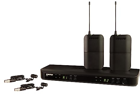 Micrófono inalámbrico Shure BLX188/W85 UHF - Adecuado para oradores y artistas - Batería dura 14 horas, alcance de 100m - Incluye (2) micrófonos de solapa y receptor de doble canal - Banda T11