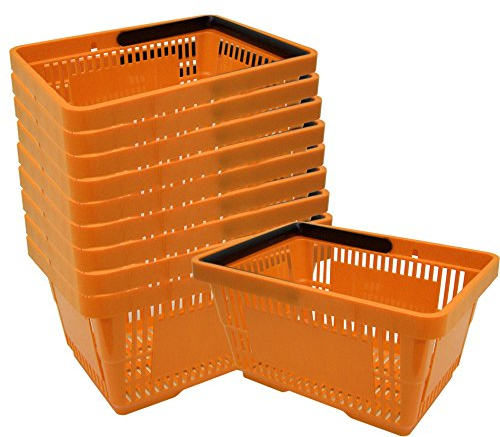 10 Einkaufskörbe aus Kunststoffkorb, Tragekorb, Shopping Basket, Supermarkt, Plastik mit Henkel 22 Liter stapelbar orange