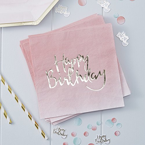 Pick and Mix - Gold Foiled Pink Ombre Happy Birthday Paper Napkins Papierserviette