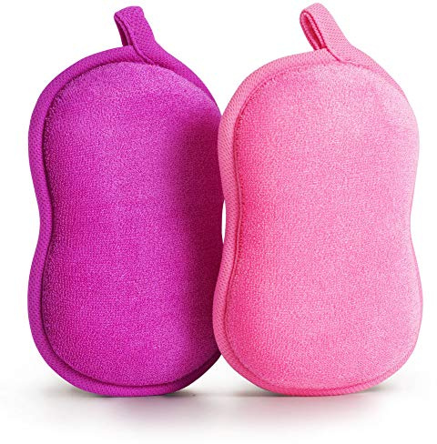 BabaMate Baby-Badeschwamm aus natürlichem Bambus, ultraweicher und saugfähiger Schwamm für empfindliche Babyhaut, biologisch abbaubar, hypoallergen, Rosa/Violett, 2 Stück