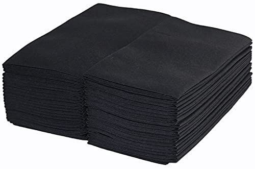 Pack of 50 Luxury Quality, Linen Feel Airlaid Pocket Napkins Black