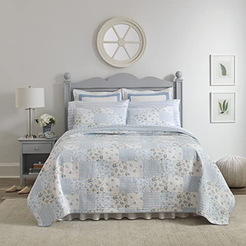 Laura Ashley Kenna Baumwolle Quilt Set, Lt/Pastel Blue, Full/Queen