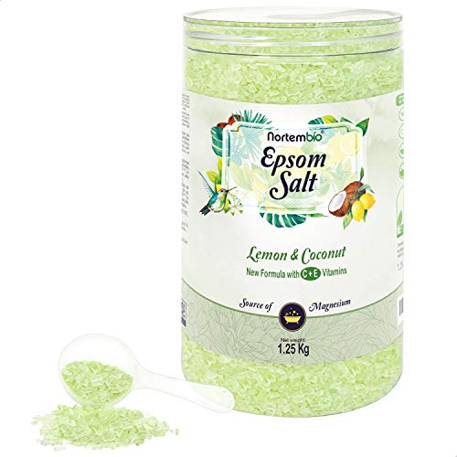 Nortembio Epsom Salz 1,25 Kg. Neuartigen Duft von Zitrone und Kokosnuss. Hydratisiert mit Vitamin C und E. Badesalz und Körperpflege. E-Book Inklusiv.