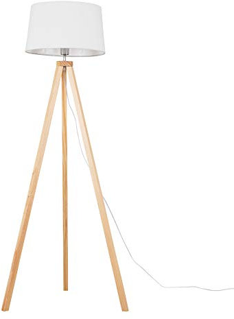 MiniSun | Modern Light Wood Tripod Design Floor Lamp with a White Tapered Shade | Floor Lamps & Torchieres, Home Décor & Improvement Essential | Includes Bulb [3000K Warm White]