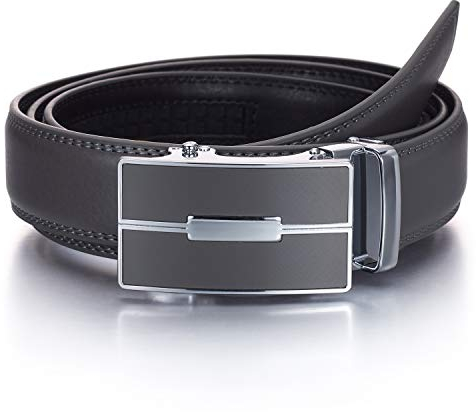 Yehman - Cintura senza fori in pelle di vacchetta con fibbia automatica a cremagliera, 3 cm, da uomo 505 Gris Large