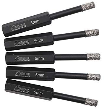 SHDIATOOL Forets à Tige Hexagonale Diamant 5 Pièces 5 mm pour Perçage à sec Marbre Céramique Carreaux Porcelaine