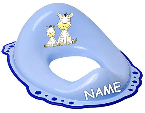 ANTI RUTSCH - Toilettensitz/Toilettenaufsatz/Sitzverkleinerer - blau Tiere - Zebra inkl. Name - Bieco - Standardgröße mit Lehne & Pullerschutz - rutsc..