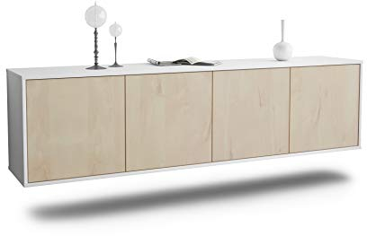 Dekati Lowboard Anaheim hängend (180x49x35cm) Korpus Weiss matt - Front Holz-Design Zeder - Push to Open