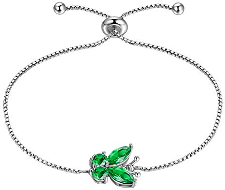 Aurora Tears Schmetterling verstellbare Armband 925 Sterling Silber Mai Birthstone Green Emerald Eröffnung Armband Tiere Schmuck für Frauen und Mädchen DB0111G