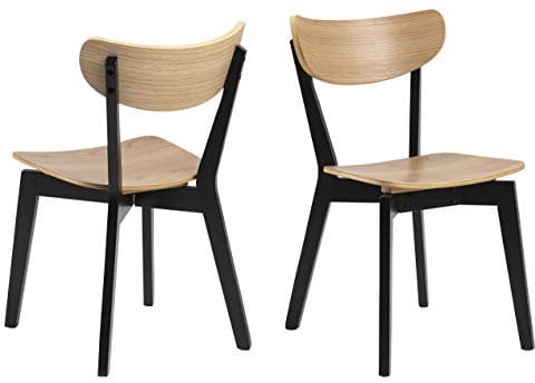 AC Design Furniture Roxanne Esszimmerstühle 2er Set, H: 79,5 x B: 45 x T: 55 cm, Eicheoptik/Schwarz, Eichefurnier/Gummibaumholz, 2 Stk.