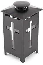 Novaliv - Lanterna funeraria, 25 cm di altezza, colore nero, con decorazione a croce, lanterna per cimitero, decorazione per tomba, decorazione per cimitero, in metallo
