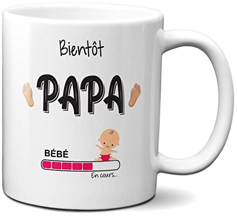 L'Esprit Des Anges - Mug Futur Papa - Idée Cadeau Naissance Père Original Bébé - Boite à Papa Humour - Céramique 320 ml - Rond - Antique - Multicoloré - Réutilisable - Passe au Micro-ondes