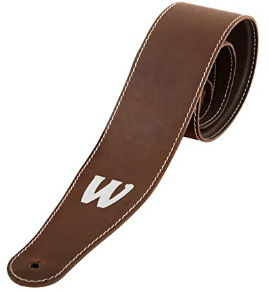 Warwick Teambuilt Genuine Leather Bass Strap - Brown, Silver Embossing