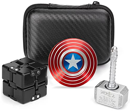 Cool Fidget Spinner Metal Toy Set , Sensory Fidget Infinity Fidget Cube Block Flippy Chain, Hammer Shield Fidgit Spinners, Anti Anxiety Stress Relief Gift for Kids Adults