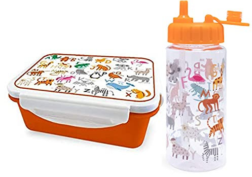 I-Drink - Kit Lunchbox + Borraccia Termica in Acciaio Inox 350ml - per Bambini - Porta Merenda - Picnic, Gite e Scuola - con Disegni di Infanzia
