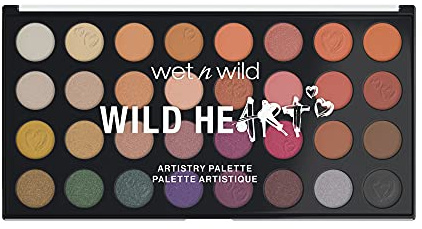 Wet n Wild Wild Heart Artistry Palette, 32-teiliges Make-up-Set, hochpigmentierte matte und glitzernde Oberflächen, lebendige Puderpigmente, mischbar und baubar (1114215)