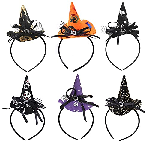 Eterspr 6 Stücke Hexenhut Haarreif, Halloween Stirnbänder, Spinnenschädel Stern Kopfschmuck, Kinder Damen Kopfbedeckung, für Halloween Dekoration