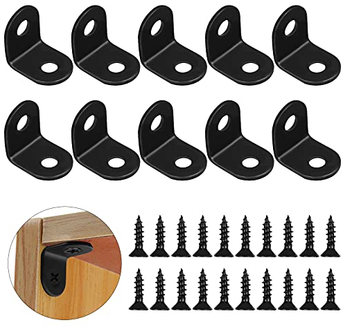 yeestone Kleiner Winkelverbinder, 10 Stück Metallhalterungen, Yeestone Stahlwinkel Edelstahl, schwarze Winkelhalterungen, 90 Grad mit 20 Schrauben, Winkeleisen für Holz, Tisch, Stuhl, Bücherregal 20