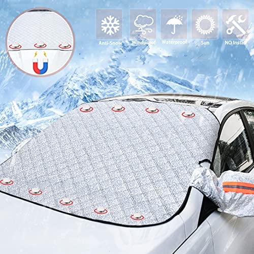FINEVERNEK Couverture Pare-Brise Avant Voiture, 9 Magnétique Protection Repliable Universelle UV Soleil Poussière Pluie, Bâche Pare Brise pour Voiture SUV, Protege Pare Protection Solaire 180 * 110cm