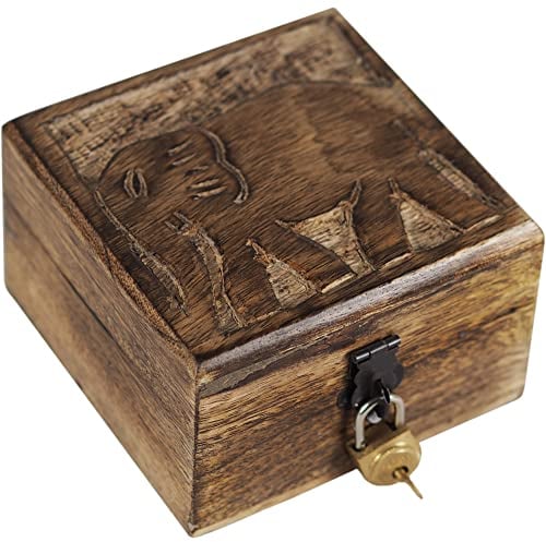 Craft&Style Deko Schatulle Kästchen Box Schachtel Kiste Dose aus Holz mit Deckel | Elefant natur | L x B x H: 10 x 10 x 6 cm