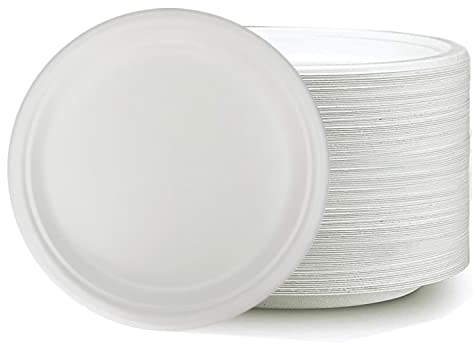 SPHIRES Confezione da 100 piatti di carta usa e getta bianchi da 17,8 cm, resistenti, piatti di carta biodegradabili, compostabili, riciclati per feste ed eventi