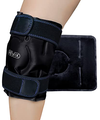 REVIX Knie Kühlmanschette – Wiederverwendbares Kühlpad mit Klettverschluss & flexiblem Gel, Knie-Kühlpack zur gezielten Anwendung bei Alltagsspannung, Prellungen & Sport, Schwarz