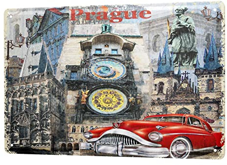 Blechschild Retro - Vintage Metall-Poster für Reise Fans - Prag Stadt Motiv - 20 x 30 cm