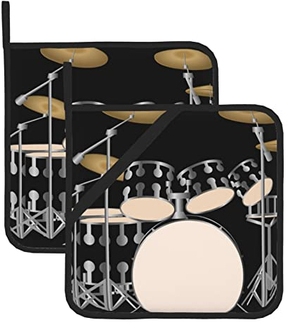 Jazz Drum Quadratische Wärmedämmungspfanne Ofenhandschuh Hitzebeständiger Pfannenhalter 2 für Mikrowelle Grillen und Backen
