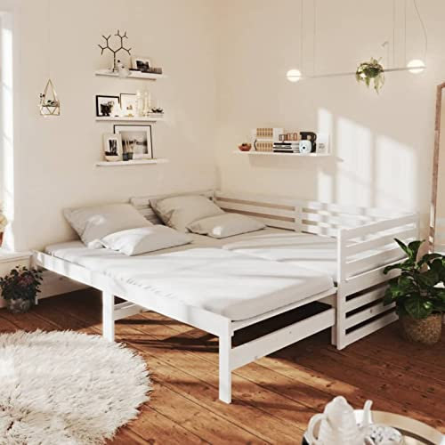 Keketa Tagesbett Ausziehbar Sofabett Schlafsofa Tagesbettgestell Tagesbett Bettsofa Bettgestell Gästebett für Schlafzimmer, Tagesbett, Wohnzimmer Weiß Kiefer Massivholz 2X(90x200) cm