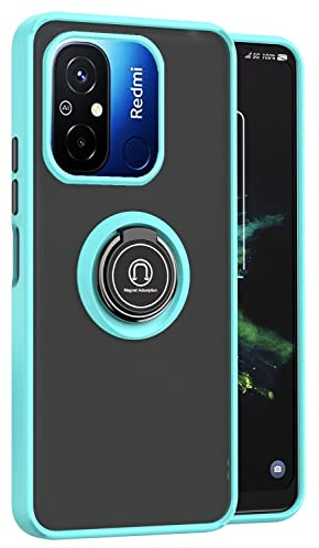 RankOne Coque pour Redmi 12C / Redmi 11A (6.71 inches), Anneau Support Base Ventouse Magnétique Etui pour Téléphone Portable Mat Transparent - Bleu Ciel