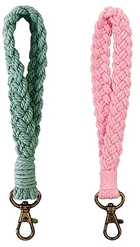 AOKSUNOVA Schlüsselanhänger Makramee Frau Schlüsselband Kurz Boho Schlüsselanhänger Band Handgelenk Rosa + Grün