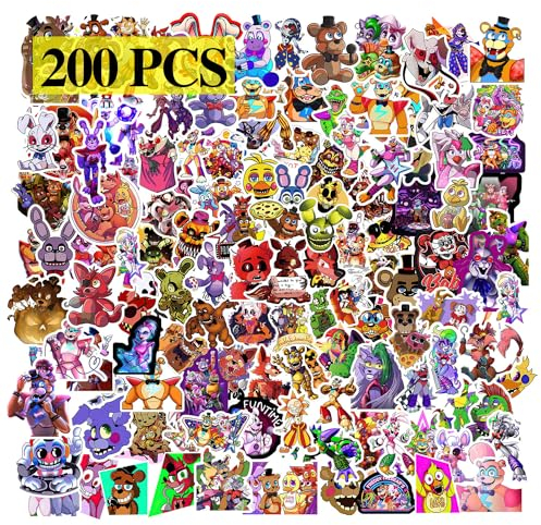 GTOTd FNAF Stickers Aufkleber (200 Stück) Geschenke Merch Videospiel Aufkleber für Laptop Wasserflasche Telefon Zubehör Auto Stoßstange Fenster Helm Dekor Teens