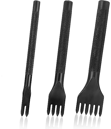 3 Pieza Juego de Herramientas de Perforadora, Juego de Herramientas Tenedores, Perforación de Puntas de Cuero, Juego de Cincel de Costura de Diamantes con Cordones Kits de Artesanía de Cuero (4mm)